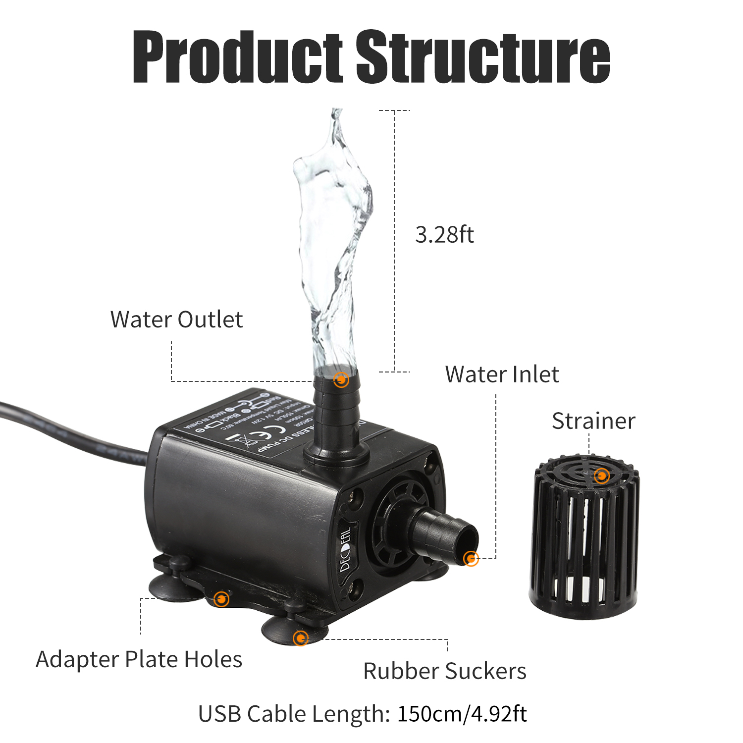 Water Pump Submersible Mini - DECDEAL 채반 장착 USB 워터 펌프,